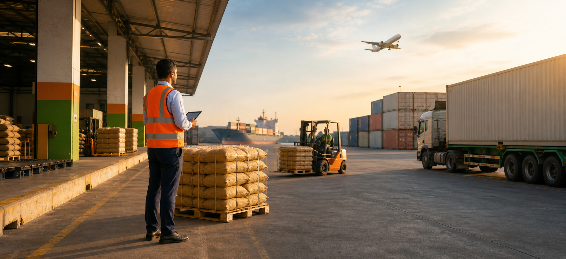 Agricultural logistics coordination at a modern freight terminal