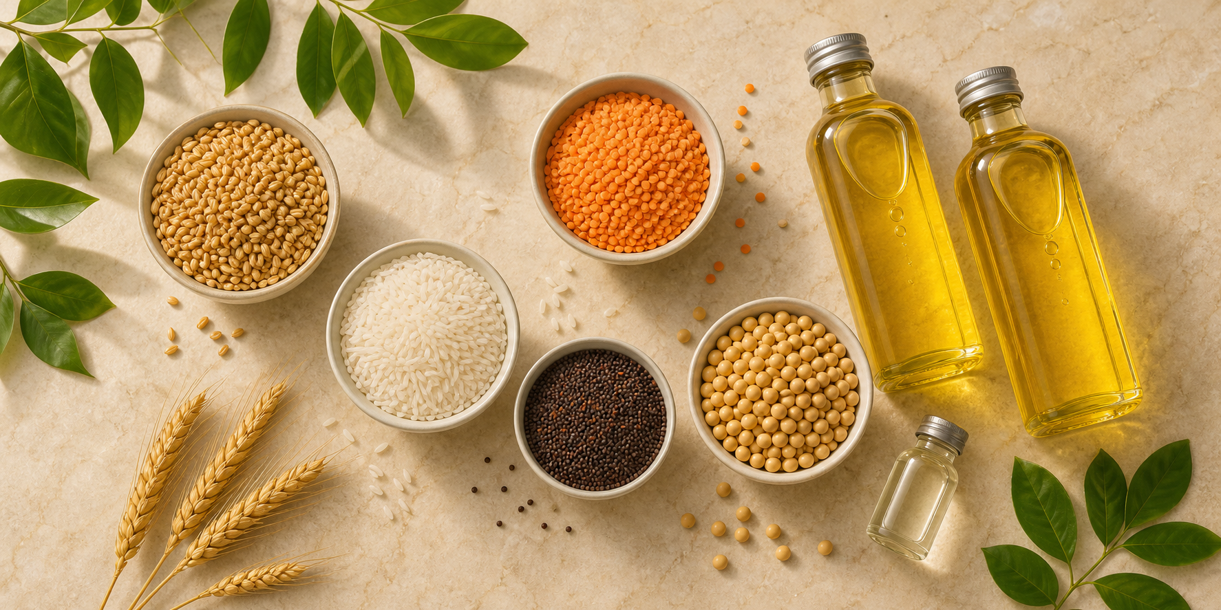 Selection of grains, pulses, oilseeds and edible oils
